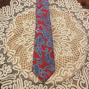 Vintage Christian Dior Red Blue Paisley Silk Tie